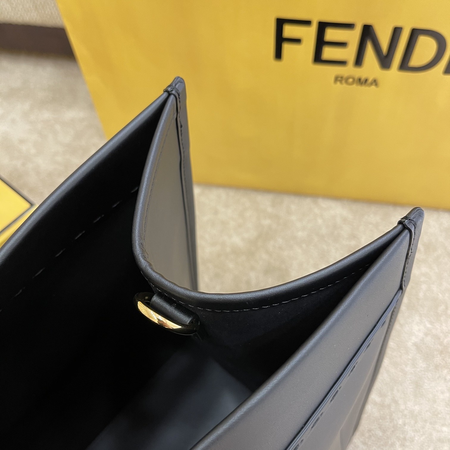 Fendi Large Sunshine Shopper Black Leather Bag 